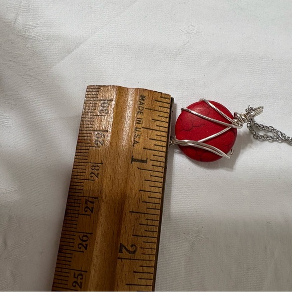 Silver Wrapped Red Stone Necklace with Cross Charm - Picture 5 of 7